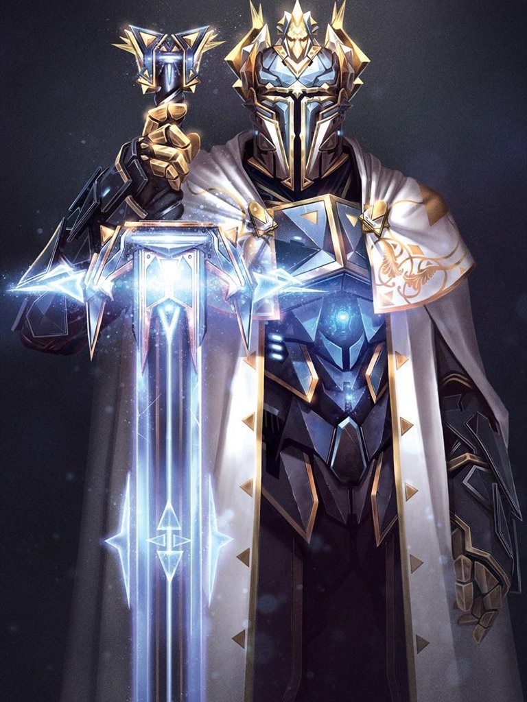 Chevalier en armure tenant une épée lumineuse